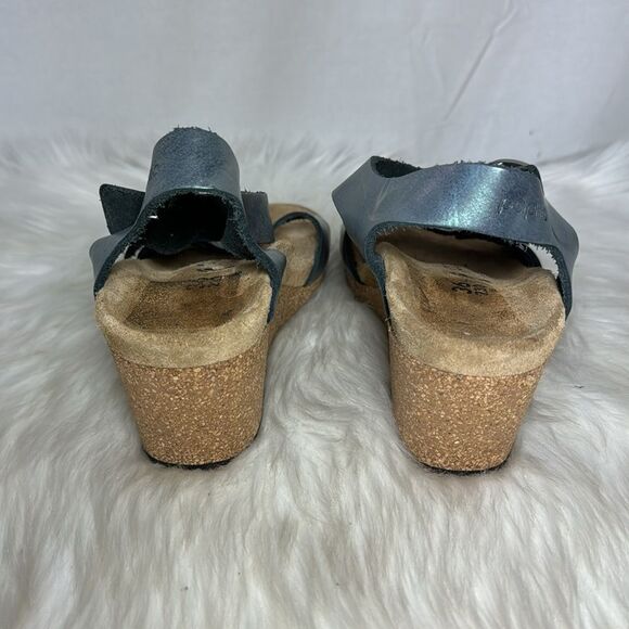 Papilio By Birkenstock Solely Metallic Blue Grey Nubuck Wedge Sandals Sz 36/US 5 - Picture 4 of 7